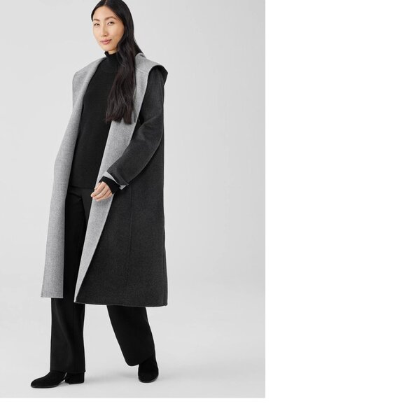EILEEN FISHER WOOL & CASHMERE COAT IN CHARCOAL/MOON COLOR XS - Picture 1 of 6